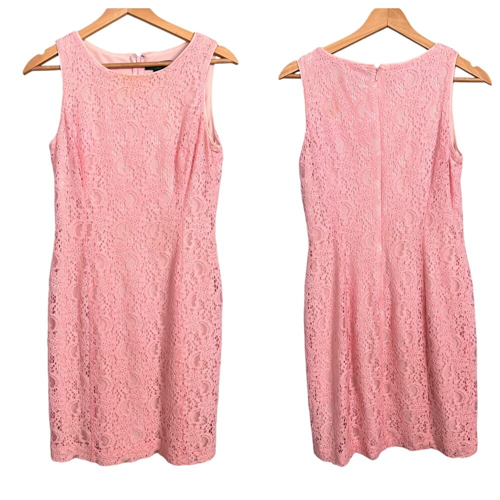 Lauren Ralph Lauren Womens 4 Dress Pink Lace Sheath Cocktail Party Wedding Guest